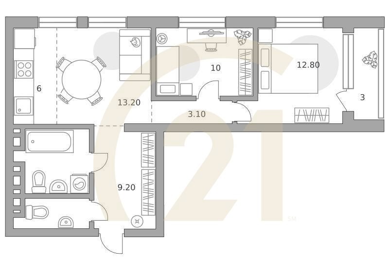 3-комн, 67.2 м², 4-23 этаж