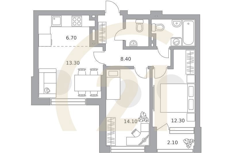 3-комн, 64.5 м², 5-7 этаж