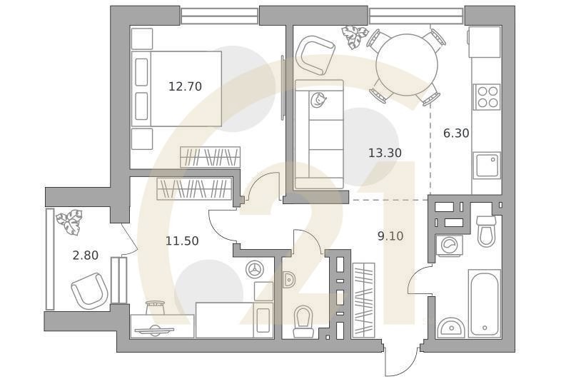 3-комн, 62.8 м², 4-14 этаж