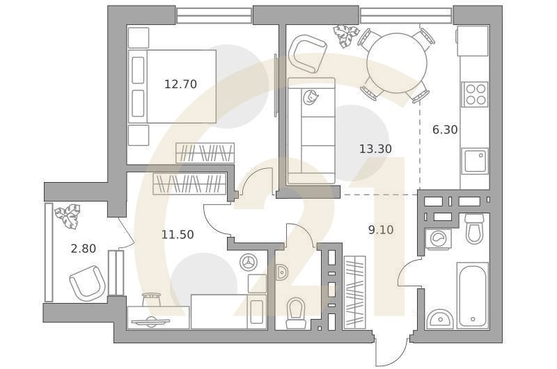 3-комн, 62.5 м², 15-23 этаж