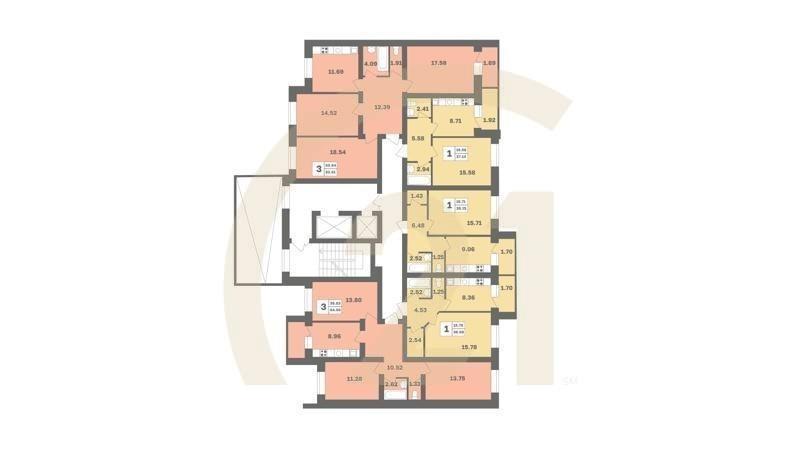 1-комн, 39.1 м², 4 этаж