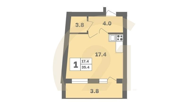 1-комн, 35.4 м², 2-9 этаж