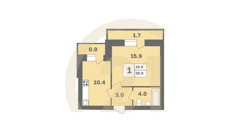 1-комн, 35.9 м², 5 этаж