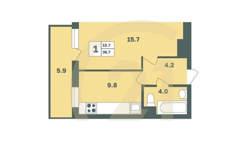 1-комн, 36.7 м², 3 этаж