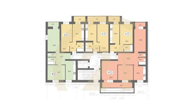 2-комн, 58.4 м², 1-3 этаж