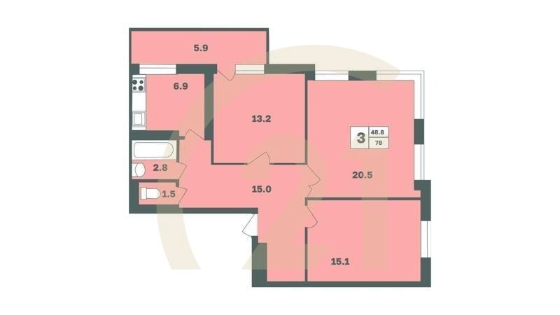 3-комн, 78.7 м², 8-12 этаж