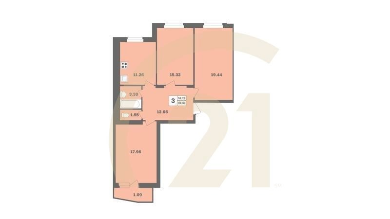 3-комн, 83.6 м², 7 этаж