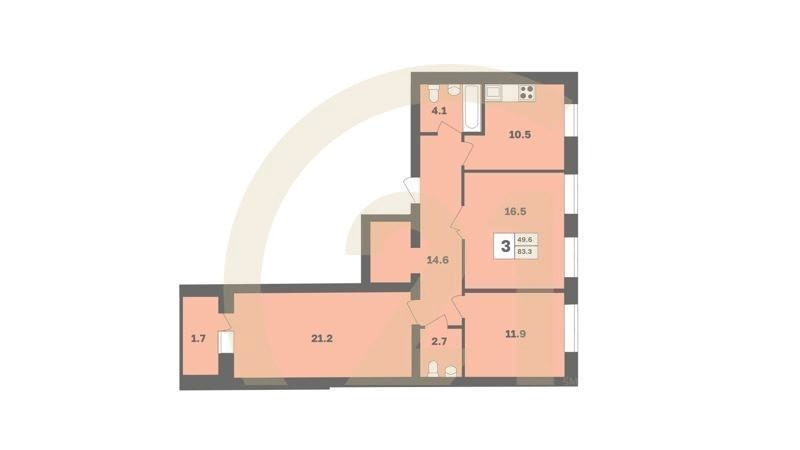3-комн, 83.3 м², 1-8 этаж