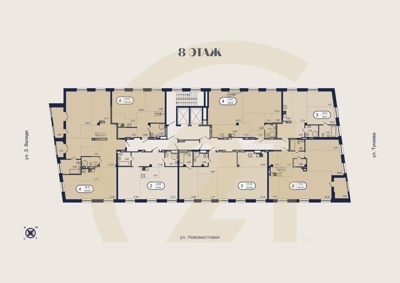 2-комн, 67.84 м², 8 этаж
