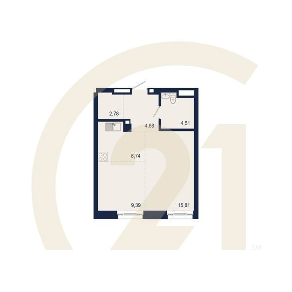 2-комн, 43.91 м², 2 этаж