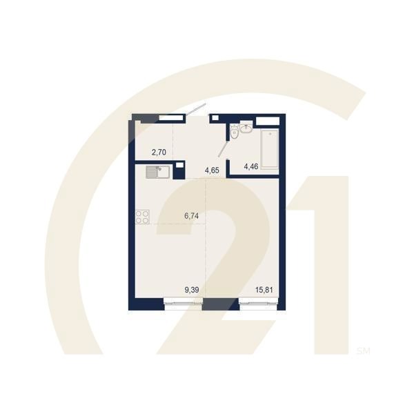 2-комн, 43.75 м², 3-6 этаж