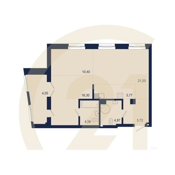 3-комн, 72.7 м², 2 этаж