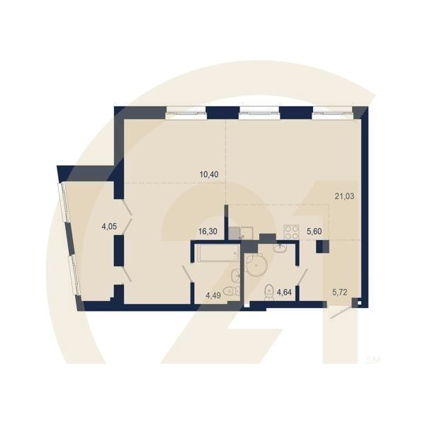 3-комн, 72.23 м², 3 этаж