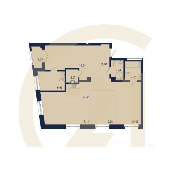 4-комн, 97.74 м², 2 этаж