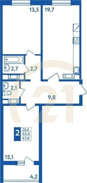 2-комн, 67.8 м², 2-18 этаж