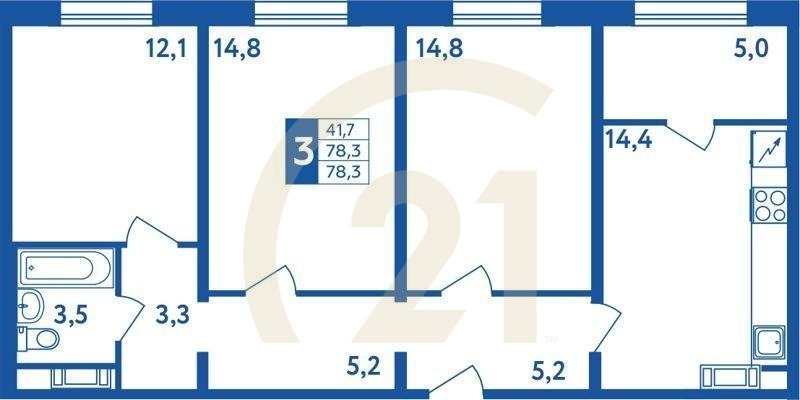3-комн, 78.3 м², 2-18 этаж