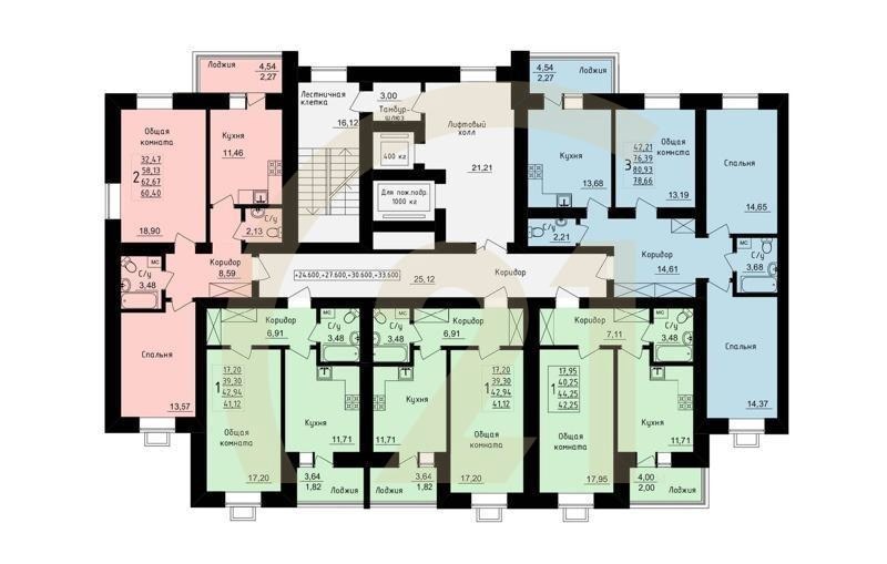 2-комн, 61.2 м², 12 этаж