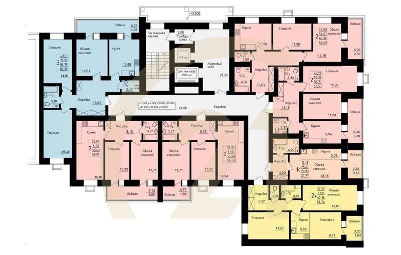 2-комн, 57.4 м², 3 этаж