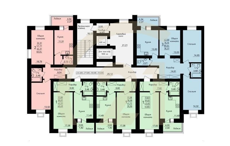 3-комн, 78.37 м², 2-12 этаж