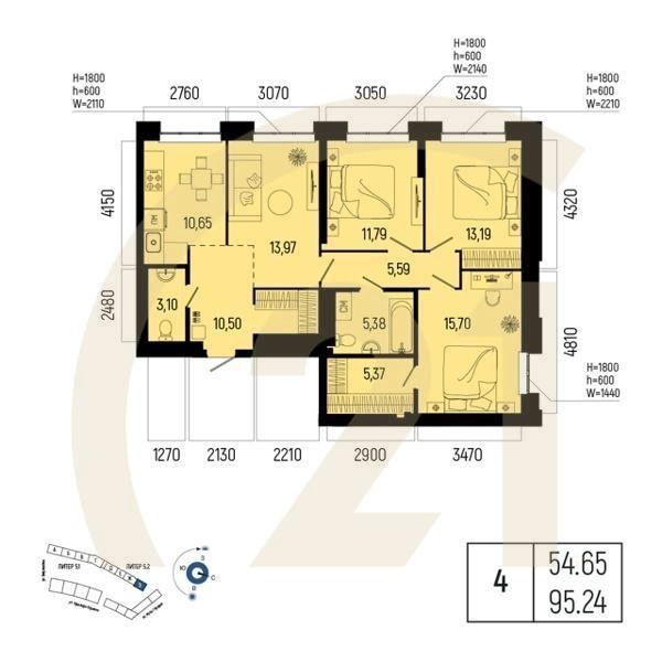 4-комн. квартира 95,24 м² 23/25 эт.