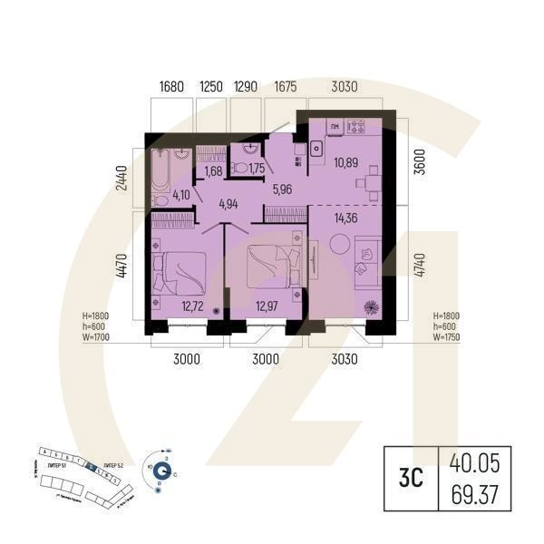 Студия, 69.37 м², 5 этаж