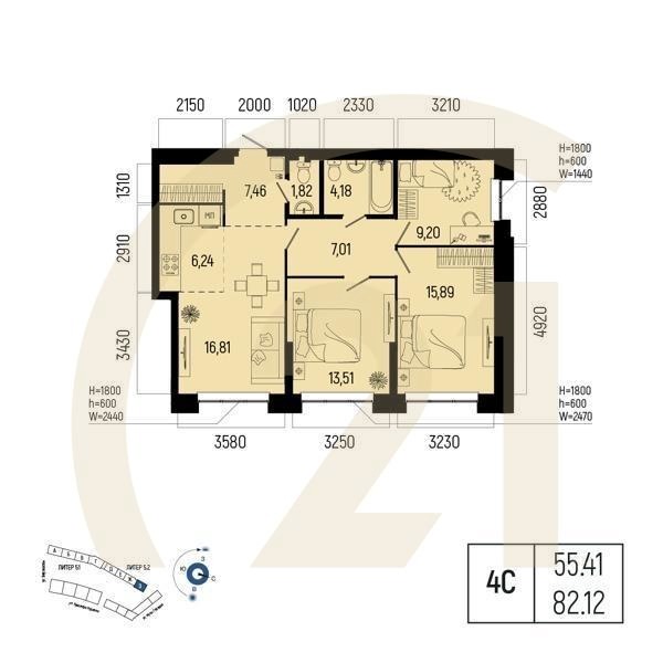 Студия, 82.12 м², 10-23 этаж