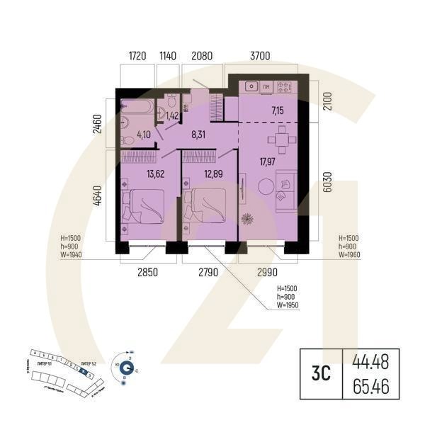 Студия, 65.46 м², 10 этаж