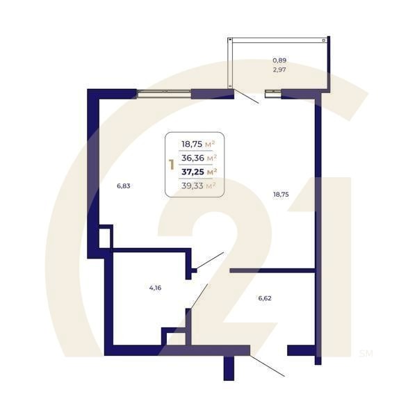 1-комн, 37.25 м², 15-25 этаж