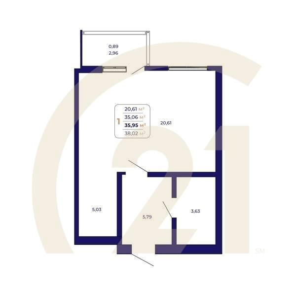 1-комн, 35.95 м², 15-25 этаж