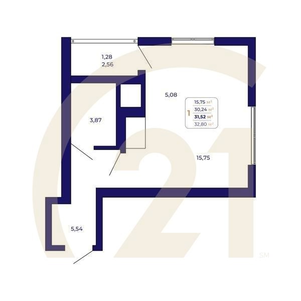 1-комн, 31.52 м², 2-25 этаж