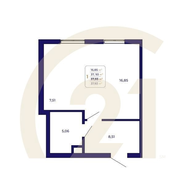 1-комн, 37.93 м², 1 этаж
