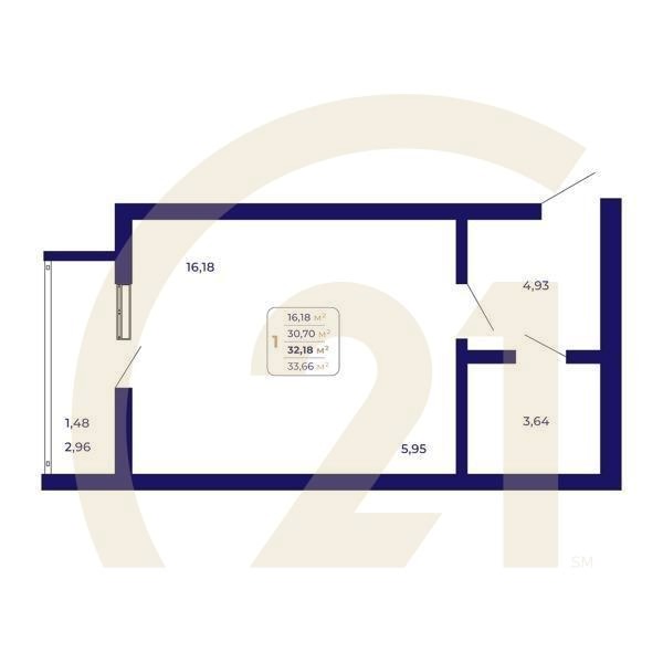 1-комн, 32.18 м², 2 этаж