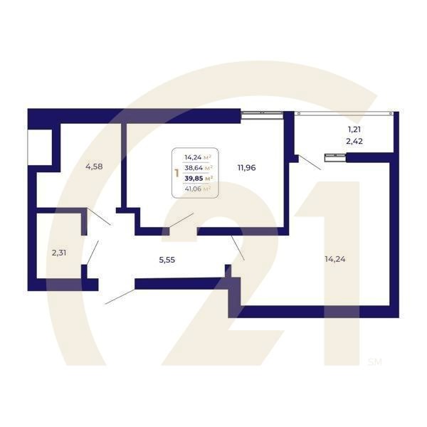 1-комн, 39.85 м², 4-18 этаж