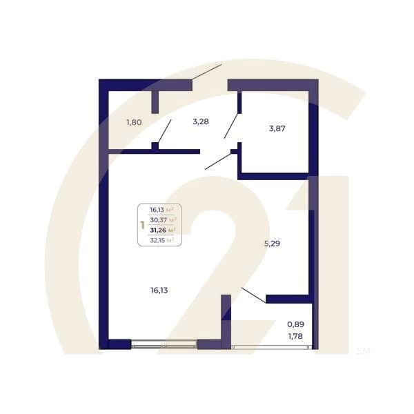 1-комн, 31.26 м², 4-14 этаж