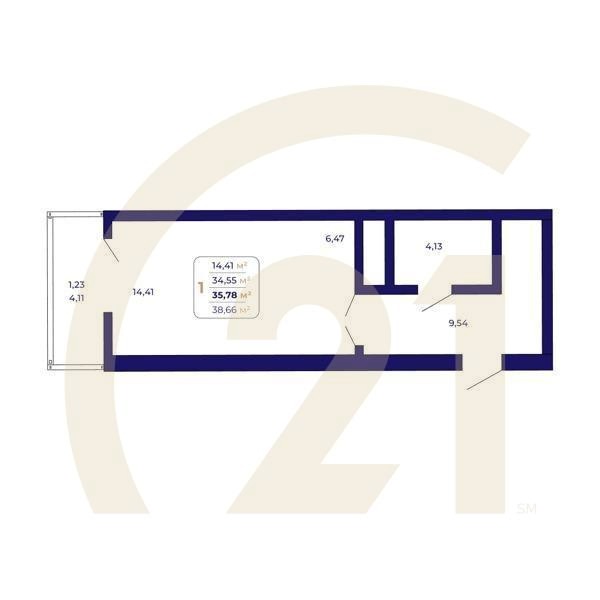 1-комн, 35.78 м², 3-14 этаж