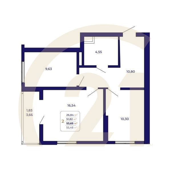 2-комн, 53.65 м², 2 этаж