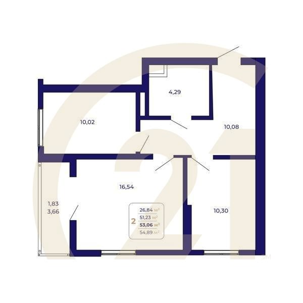 2-комн, 53.06 м², 15-25 этаж