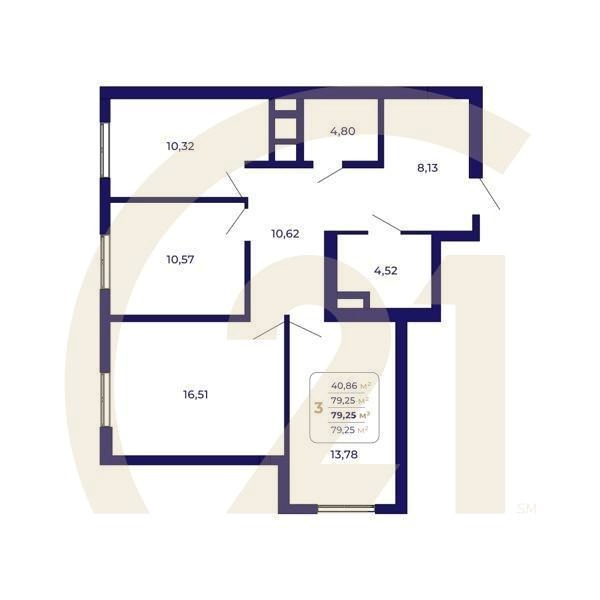 3-комн, 79.25 м², 1 этаж