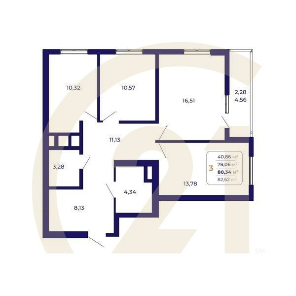 3-комн, 80.34 м², 3-14 этаж