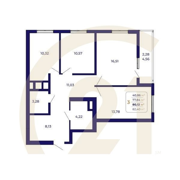 3-комн, 80.12 м², 15-25 этаж