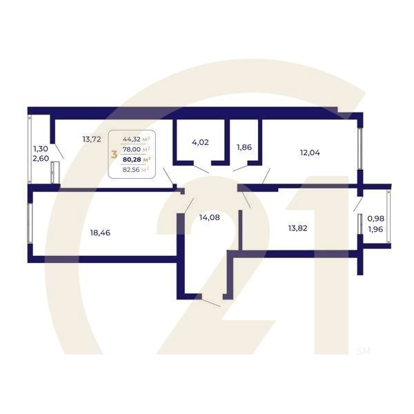 3-комн, 80.28 м², 3-14 этаж