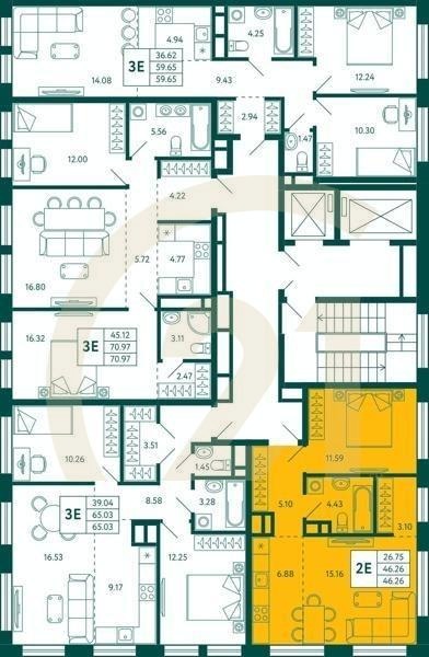1-комн, 46.26 м², 5 этаж
