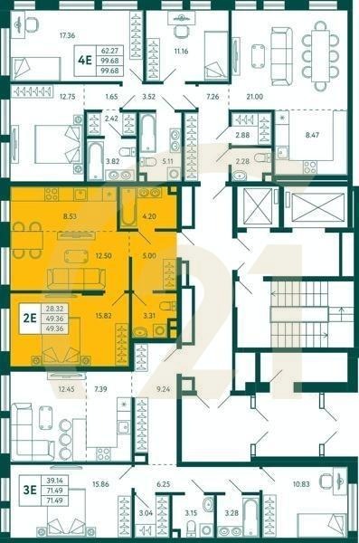 1-комн, 49.36 м², 2 этаж