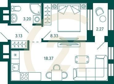 1-комн, 34.17 м², 4-27 этаж