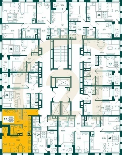 1-комн, 43.37 м², 4 этаж