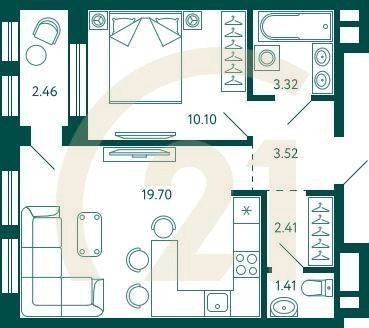 1-комн, 41.69 м², 5-27 этаж