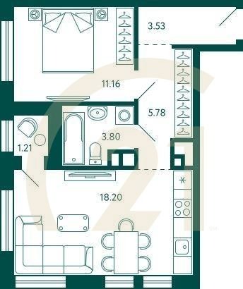 1-комн, 43.08 м², 16-28 этаж