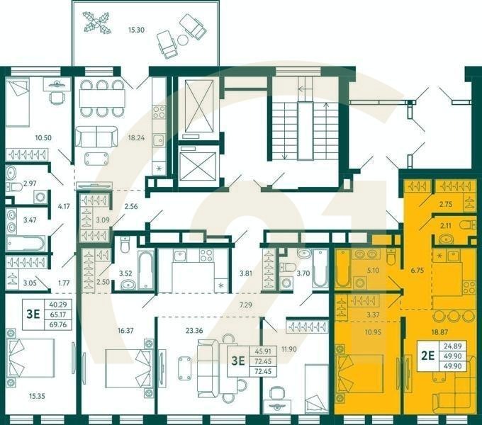 1-комн, 49.9 м², 2 этаж