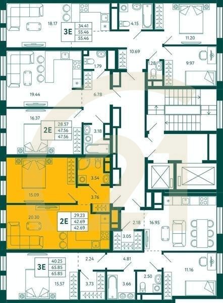 1-комн, 42.69 м², 13 этаж