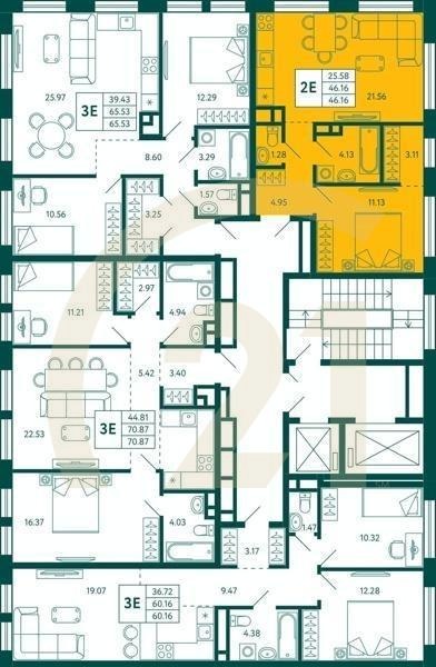 1-комн, 46.16 м², 13 этаж